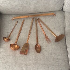 Vintage Taurus Copper Kitchen Utensil Set with rack